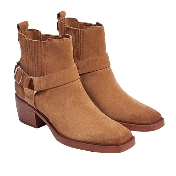 Sam Edelman Shoes - Sam Edelman Bellamie Bootie Camel Suede Size 8 Ankle Bootie Chunky Heel Strap